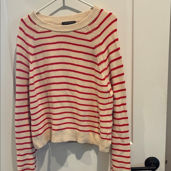 French Connection 100% Cotton Red and Cream Striped Sweater - Picture 1 of 5